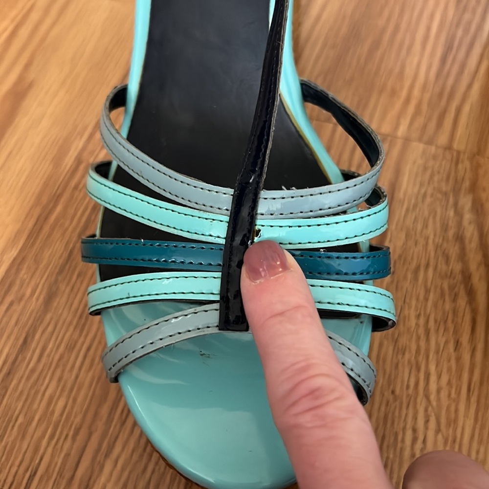 Christian Siriano for Payless wedge‎ Strappy sandals sz 9.5 turquoise t strap - Picture 12 of 14